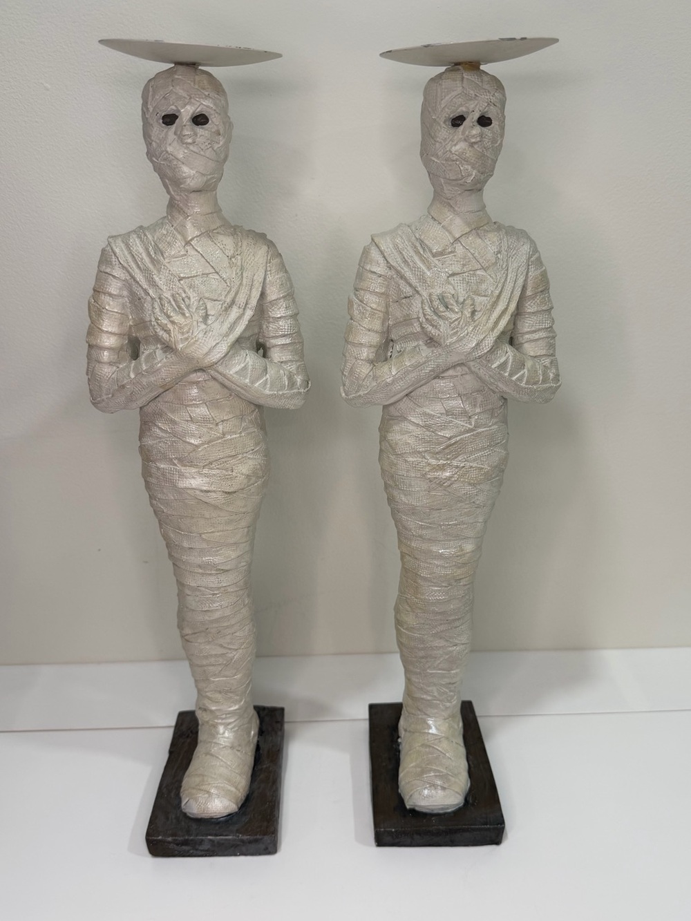 Bombay Company Mummy Pillar Candle Holders 18” Halloween Set of 2